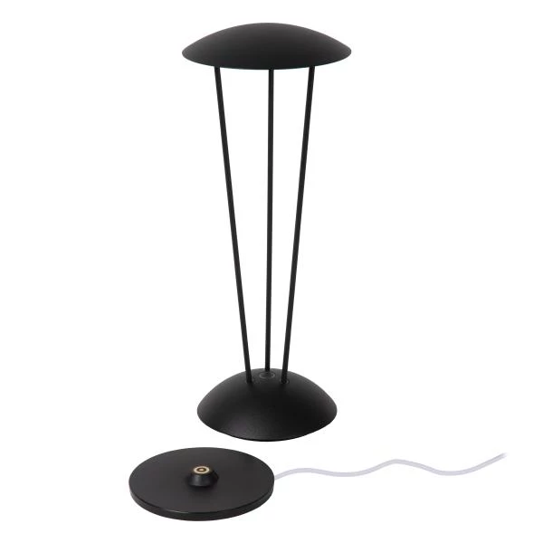 Lucide RENEE - Oplaadbare Tafellamp Binnen/Buiten - Accu/Batterij - Ø 12,3 cm - LED Dimb. - 1x2,2W 2700K/3000K - IP54 - Met draadloos oplaadstation - Zwart - detail 3